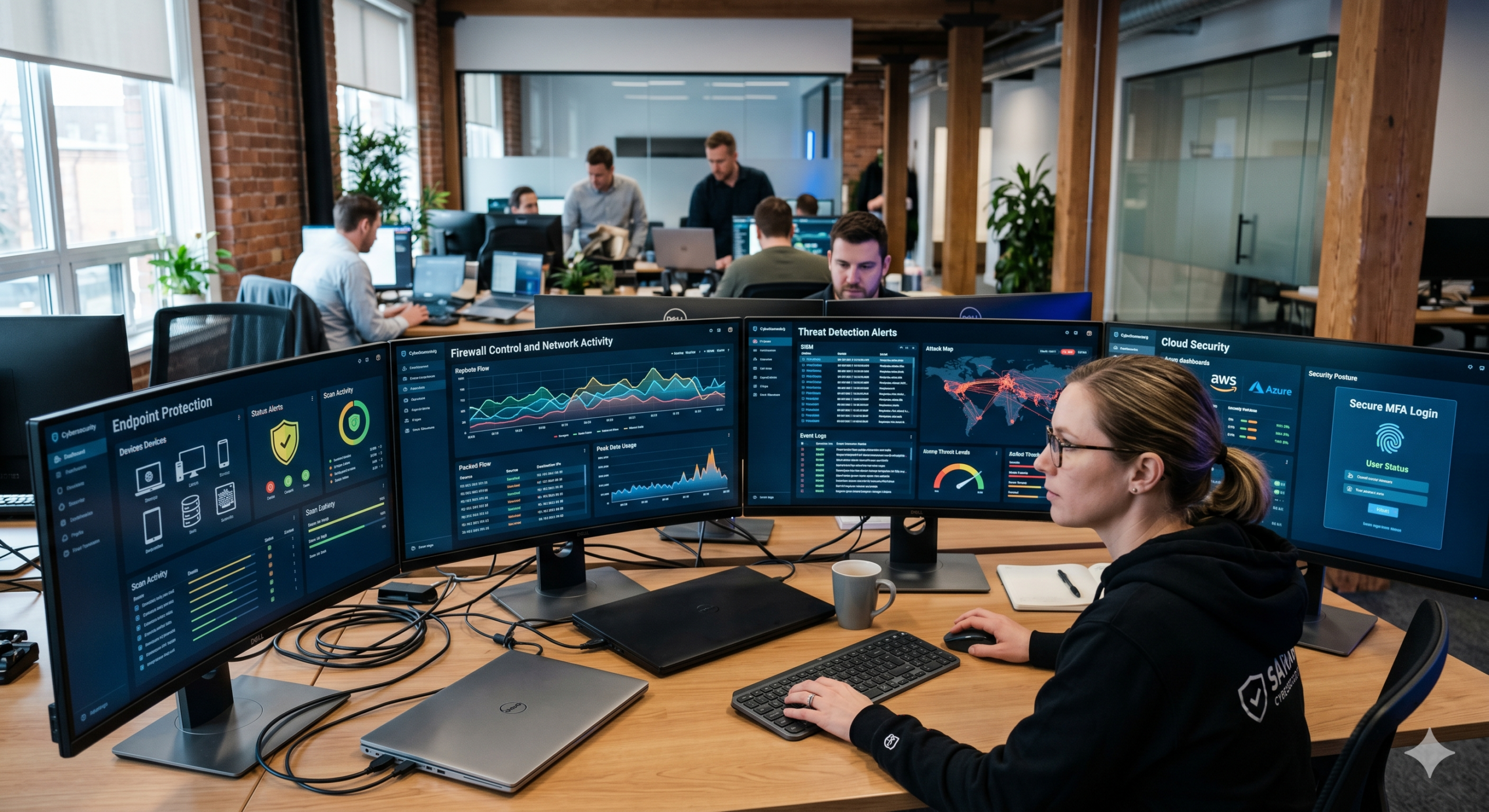 Best cybersecurity tools for SMEs in 2026 displayed on dashboards with endpoint protection, firewall, and threat monitoring systems