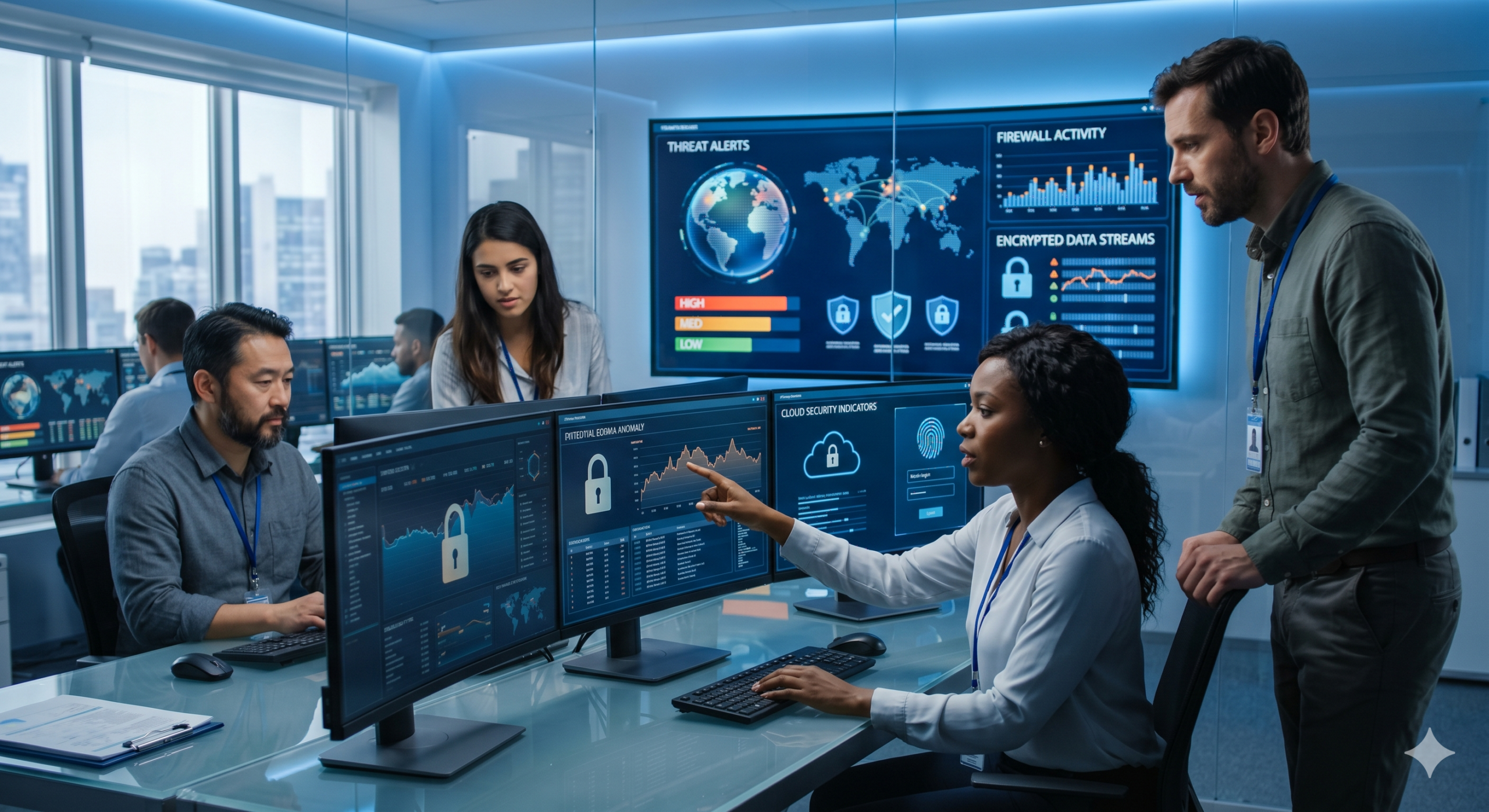 Cybersecurity essentials for modern businesses in 2026 with real-time monitoring, encryption, and network protection systems