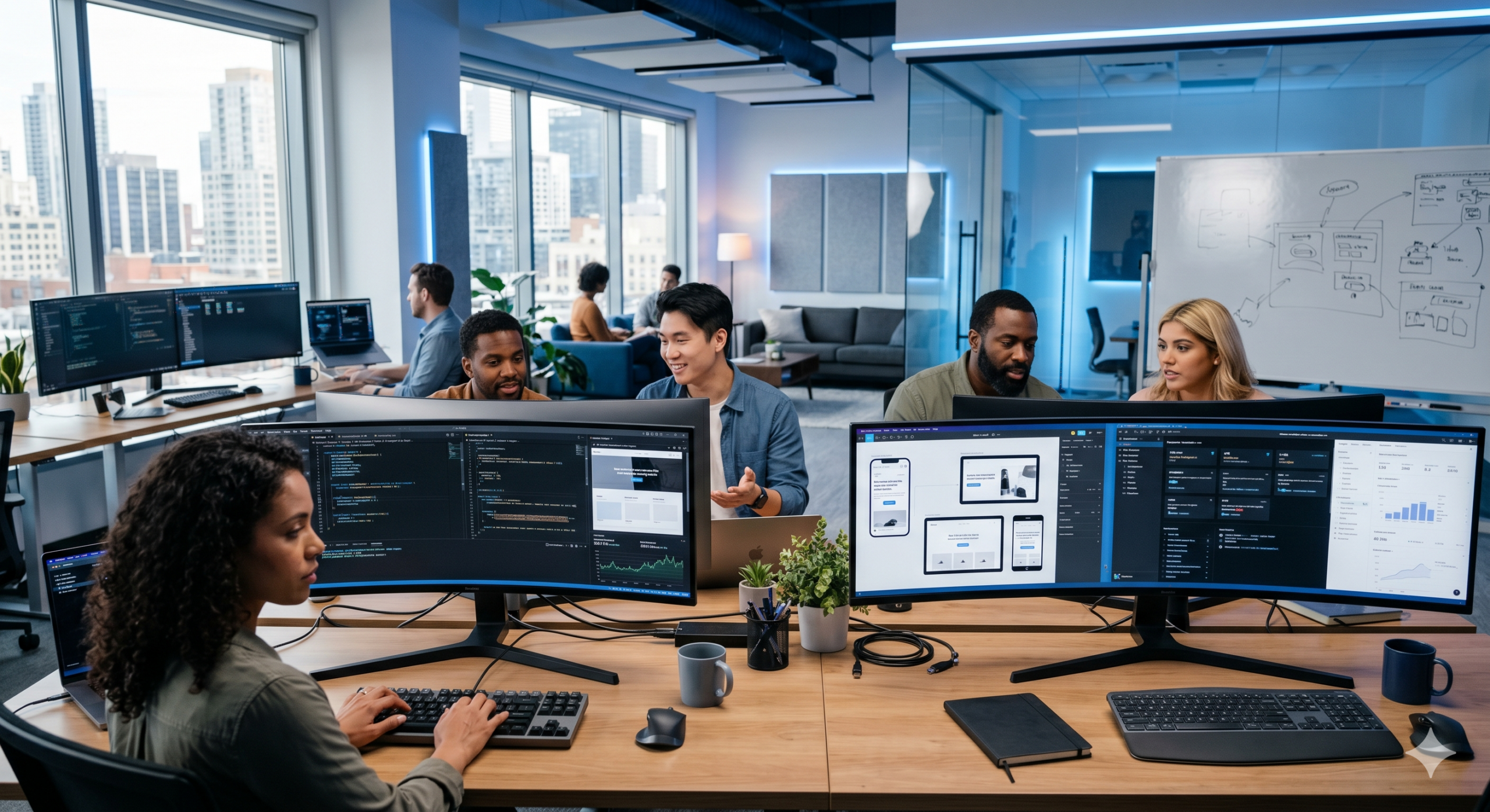 Website development trends in 2026 showing AI tools, responsive design, and modern web development dashboards