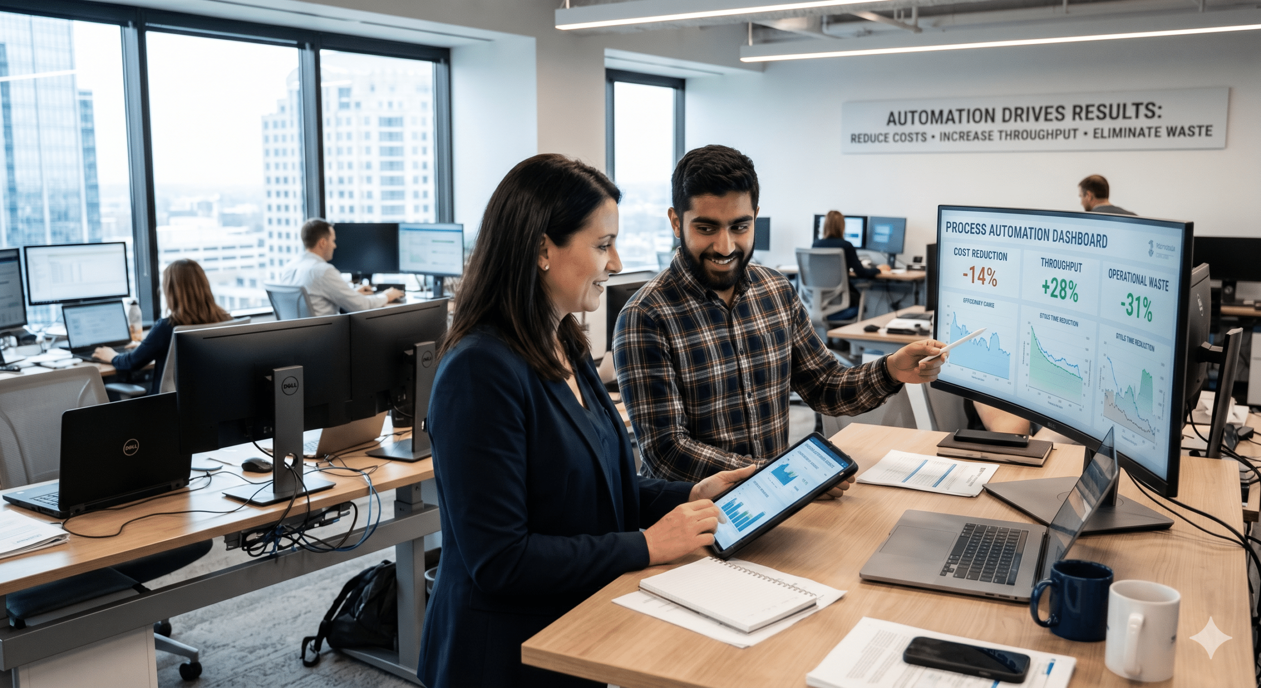 Process automation dashboard helping business teams reduce costs, increase throughput, and improve operational efficiency through workflow automation and digital operations management