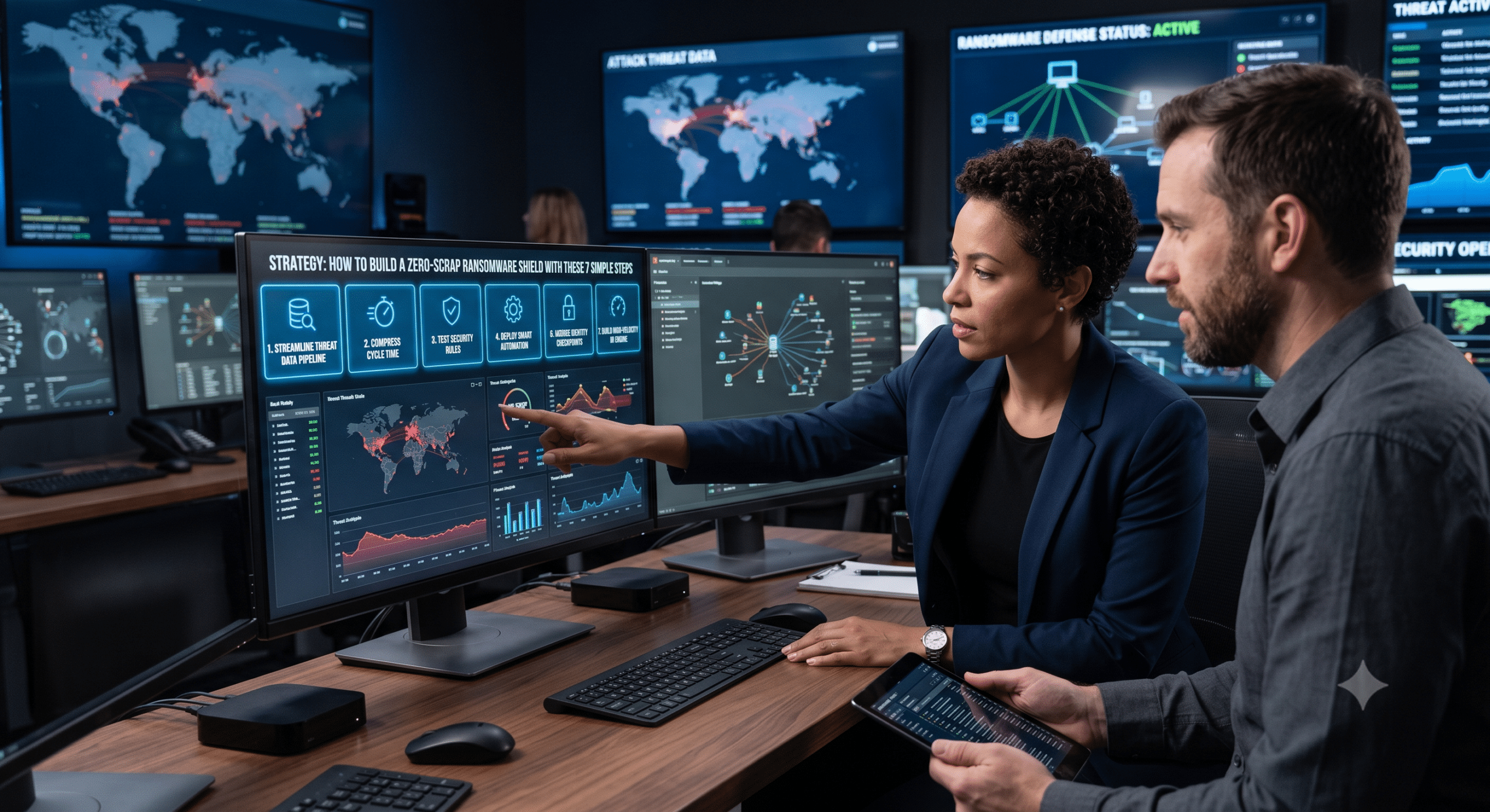 Ransomware protection dashboard monitoring cyber threats and enterprise security operations.