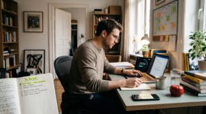 Man using a timer and to-do list to learn how to stop procrastinating