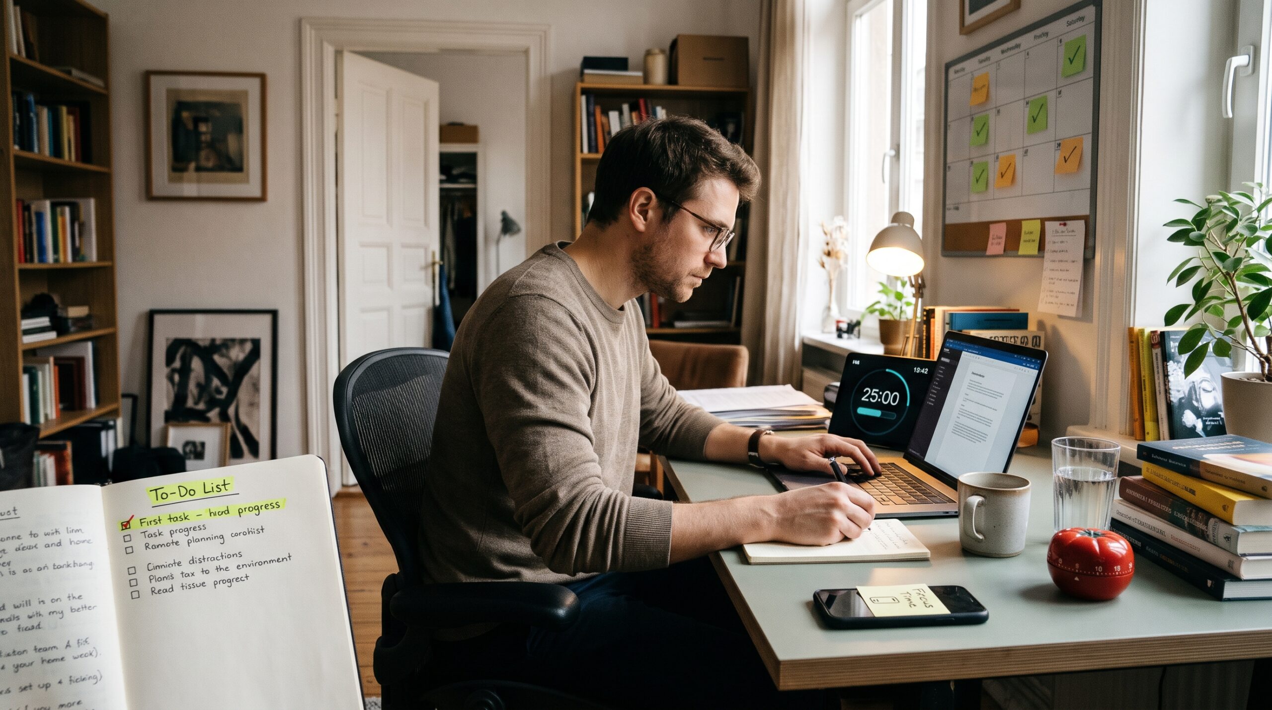 Man using a timer and to-do list to learn how to stop procrastinating
